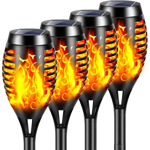 Lumières Flamme Solaire Exterieure,4 Pièces 12 Led Lampe Solaire Flamme Torche Jardin Exterieur Étanche Ip65,Lumiere Torche Solaire Avec Flammes Réalistes Pour Décor,Jardin,Patio,Chemins,Cour