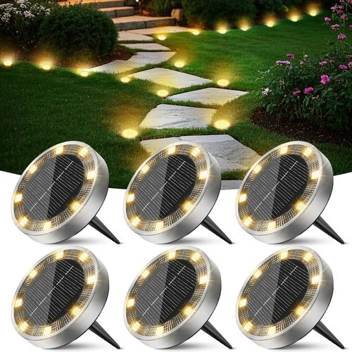 Lampe Solaire Exterieur Au Sol Lot De 6, Lumiere Solaire Jardin 8 Led, Étanche Spot Solaire Extérieur Pour Outdoor Allée Chemins Pelouse Terrasse Cour [Blanc Chaud]