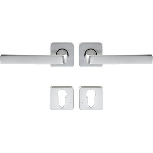 Set De Poignée De Porte Sur Rosaces Clé I Kaza - Pour Porte D'Entrée,Cave,Bureau Et Abris De Jardin À Cylindre - Matériau Aluminium Résistant - Garantie 10 Ans - Finition Argent