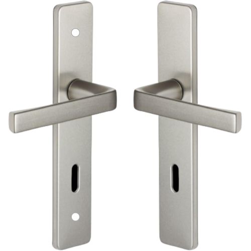 Set De Poignée De Porte Sur Plaque Kaza - Version Clé L Pour Porte De Chambre Et De Bureau - Entraxe 195 Mm - Matériau Aluminium Résistant - Garantie 10 Ans - Finition Anodinox