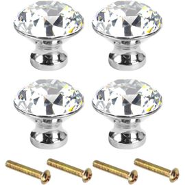 Yujtg-Boutons De Meuble Cristal 4pcs Poignée Meuble Cuisine Vintage Bouton De Porte Diamant 3cm De Diameter Poignée Meuble Enfant Armoire Tiroir Cabinet Coiffeuse, Avec 4 Vis