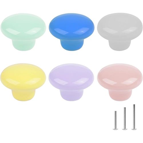 Yujtg-Lot De 6 Boutons De Porte Ronds Colorés En Céramique Pour Placard, Tiroir, Armoire - 32 Mm - Pour Chambre D'enfant