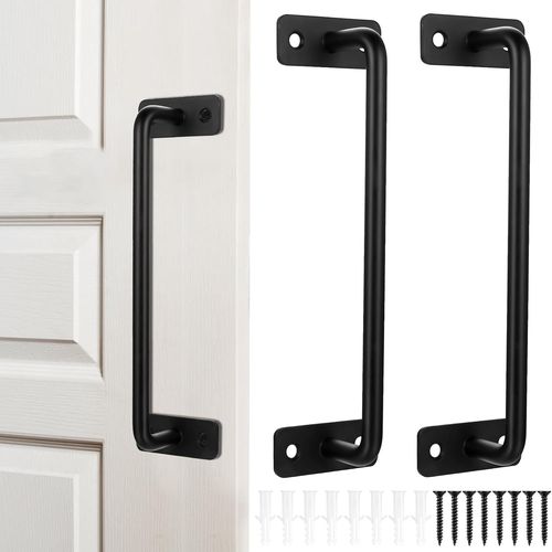 2 Pcs Poignée De Porte De Grange, Poignée Porte Coulissante Noires, Poignee De Porte Exterieur Interieur Pour Portes De Grange Garage En Bois Armoires Placard Meubles Cuisine(200 Mm)
