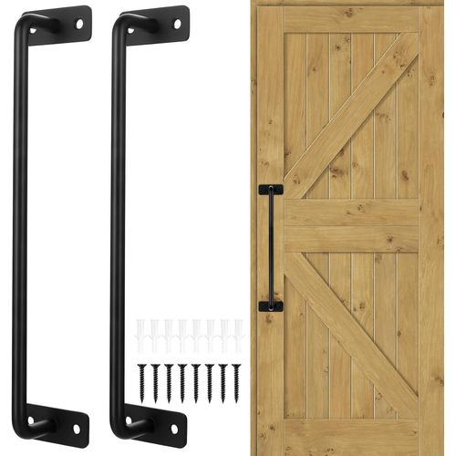 2 Pcs Poignée De Porte De Grange, Poignée Porte Coulissante Noires, Poignee De Porte Exterieur Interieur Pour Portes De Grange Garage En Bois Armoires Placard Meubles Cuisine(280 Mm)