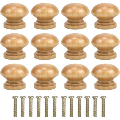Tianyi-12pcs Vintage Tiroir De Porte Poignée En Bois, 28mm Bouton De Meubles, Rond Boutons De Tiroir, Boutons De Porte, Poignées De Meuble Pour Placard Armoire Cuisine, Chambre D'enfant