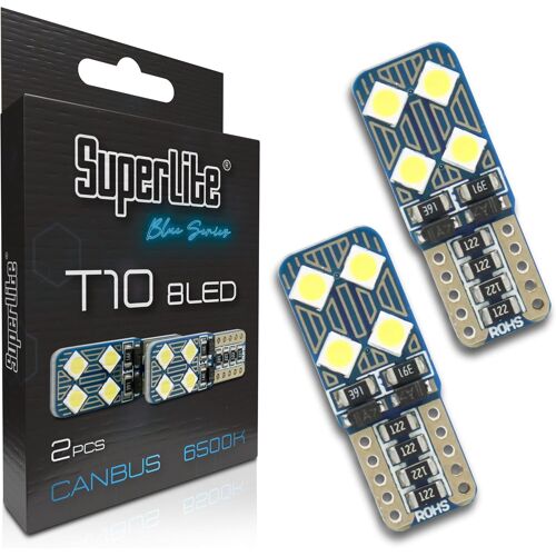 Kal-Jeu De 2 Ampoules T10 À 8 Led De La Gamme Blue Series. Technologie Canbus Et Température De Couleur De 6500k. Idéal Pour Les Voitures Et Les Camions.