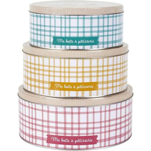 Bt6805, Boîtes En Métal X3 Pour Conservation Optimale De Douceurs, Design Élégant Et Pratique, Couvercle Facile À Ouvrir, Top Transparent, Rose, Bleu, Beige - 15x10x10 Cm