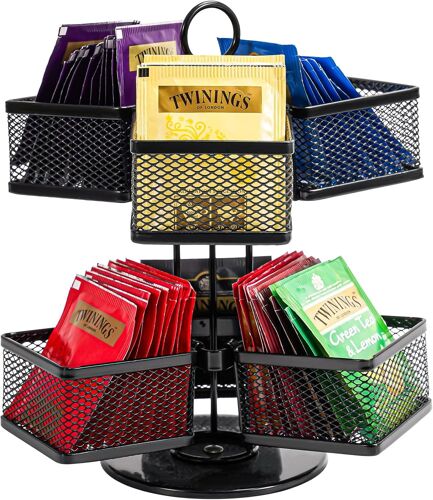 Sjzg-Boîte À Thé Rotative 360¿ Avec 6 Compartiments, Rangement Pour Sachets De Thé, Tisane, Boite Thé En Métal, Pour Amateur De Thé