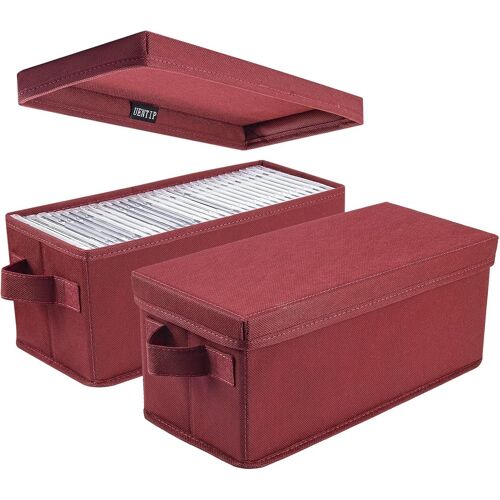 Boîte De Rangement Cd-13,2 ""X 5,9"" X 5,3 "",Contenant 30 Cd Dans Une Boîte À Bijoux Complète,60 Disques Dans Une Boîte Mince Et 165 Disques Dans Un Étui Cd - (Pack De 2 Rouges)[HDM5230915]