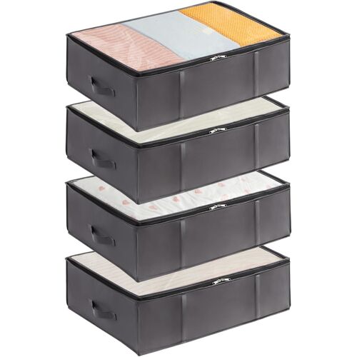 Jexnovashop-Lot De 4 Sac De Rangement Sous Lit Pliable 40l, Bacs De Rangement Avec Poignée Renforcée Pour Vêtements, Draps, Serviettes, Couvertures, Chambre À Coucher, Placard, Dortoir, Gris