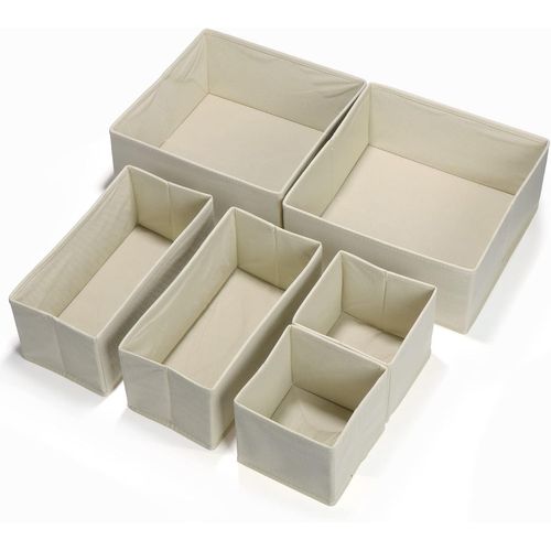 Cheng-6pcs Boîtes De Rangement Pliables En Tissu, Pliable Séparateurs Pour Tiroirs Sous-Vêtements, Organisateur Armoire Vetement Pour T-Shirts, Chaussettes Cravates (Beige)
