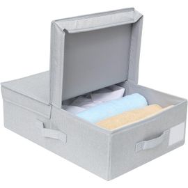 Penderie Pliante Bac De Rangement Plat Avec Couvercle,Spécial Pour L'organisation D'espace Étroit,Gris Clair