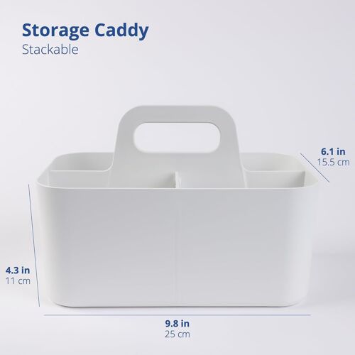 Boîte de rangement blanche polyvalente à 5 compartiments, en plastique avec poignée | Boîte de rangement pour bureau, cosmétiques, dortoir