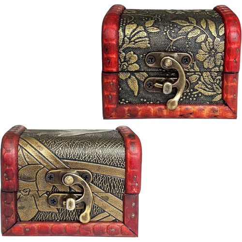 2 Pièces Mini Coffre Trésor, Rétro Boîte Bijoux Petits Bois, Coffre Trésor Pirate, Mini Boîte De Rangement, Pour Ranger Bijoux, Boucles D'oreilles, Colliers Et Autres Cadeaux