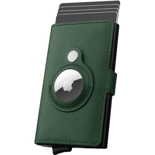 Porte-Cartes de crédit AirTag Wallet pour Hommes, Porte-Cartes en Cuir RFID bloquant Le boîtier de Carte bancaire en métal Pop Up (Vert foncé)