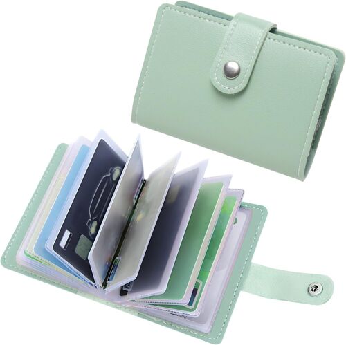 Women's Men's Credit Card Holder, RFID Protection Credit Card Holder, 26 Card Slots, PU Leather Business Card Holder for Credit Card, Loyalty and Visiting, Green, Classic