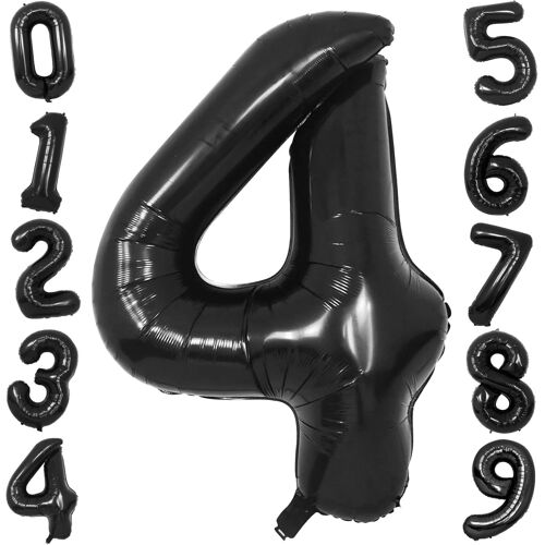 SJZG-Ballons Noirs Numéro 4, Grands Ballons Numérotés À L'Hélium De 40 Pouces Ballon Noir Chiffre 4 Pour Garçons Filles Fête D'Anniversaire Anniversaire Remise Des Diplômes Décorations De Fête À Thèm
