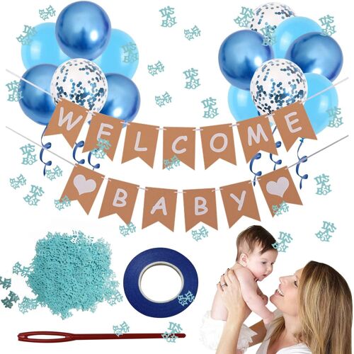 Chicslick-Bienvenue À La Maison Welcome Home Bébé 13pcs Debanderole Bienvenue It's A Boy Paillettes Et Ballons Bleus Pour La Famille Bienvenue Bébé Garçon Convient Pour La Decoration Baby Sh[X103]
