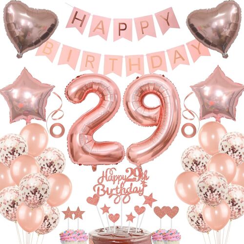 SJZG-Décoration 29E Anniversaire Femme Gâteau Décoration 29 Anniversaire Femme Décoration Cadeau Pour 29E Anniversaire Femme Or Rose Anniversaire 29 Femme 29 Ans Anniversaire Décoration Ballon 29 Ann