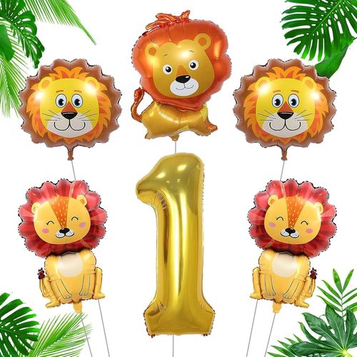 ChicSlick-6Pcs Lion Ballon Anniversaire 1 An, Animaux Helium, Convient Pour La Décoration De Fête D'Anniversaire De Garçons Et De Filles, Décoration À Thème[X471]