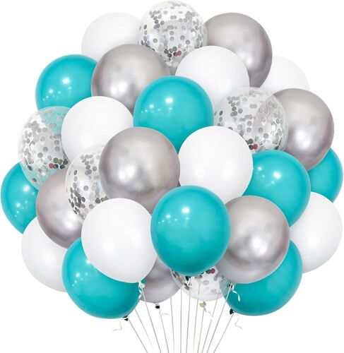 SJZG-Lot De 30 Ballons En Latex À L'Hélium Pour Anniversaire, Fête Prénatale, Mariage, Enterrement De Vie De Jeune Fille, Remise De Diplôme - 30,5 Cm - Bleu Tiffany Argenté Métallisé