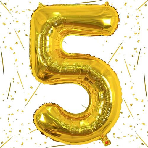 SJZG-Grands Ballons Dorés En Forme De Chiffres Pour Garçons Filles Et Garçons - 101,6 Cm - Grand Format - Numéro 5 - Film Aluminium Mylar - Auto-Gonflant - Ballons Numéros 0-9 - Ballons Numéros 0-9 -