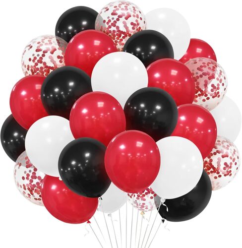SJZG-Lot De 30 Ballons En Latex À L'Hélium Pour Anniversaire, Fête Prénatale, Mariage, Remise De Diplôme, Casino, Cartes De Poker, Décorations De Fête À Thème Rouges, Noirs Et Blancs 30.5 Cm