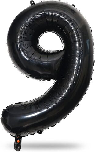 SJZG-Grands Ballons Noirs En Forme De Chiffres Pour Garçons Filles - 101,6 Cm - Numéro 9 - Film Aluminium Mylar - Auto-Gonflant - Ballons Numéros 0-9 - Grand Format - Ballons Numéros 0-9 - Pour Décor