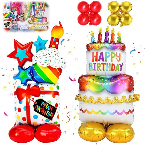Xxl Aluminium Inflatable Balloon Happy Birthday Cake ¿ Happy Birthday Cake Stand Up ¿ Gift For Children Boy Girl ¿ Party Decoration Theme