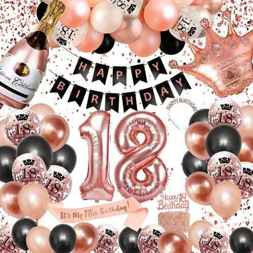 18 Anniversaire Décorations Filles, Anniversaire 18. Ans Rose Or Noir Ballon Anniversaire Fille Banderole Joyeux Anniversaire Ceinture D'anniversaire pour 18 Femmes Adulte