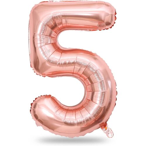 SJZG-Grands Ballons Or Rose En Forme De Chiffres Pour Filles - 101,6 Cm - Grand Format - Numéro 5 - Film Aluminium Mylar - Auto-Gonflant - Ballons 0-9 Pour Femmes - Pour Décoration De Fête D'Annivers