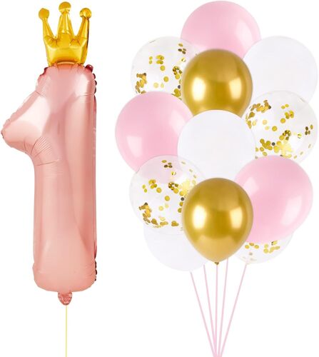 15 X 1 Year Birthday Balloons Decoration Party 1St Number 1 Balloon Pink And Colourful Balloons For Birthday Party Supplies Birthday Decoration Accessories Gift For Children Girls