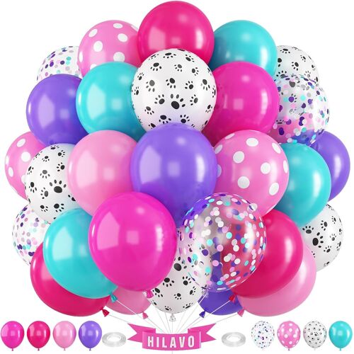SJZG-Lot De 60 Ballons À Pois Motif Patte De Chien Pour Enfants, Fête Prénatale, Fête D'Anniversaire - 30,5 Cm - Rose/Violet/Bleu Sarcelle