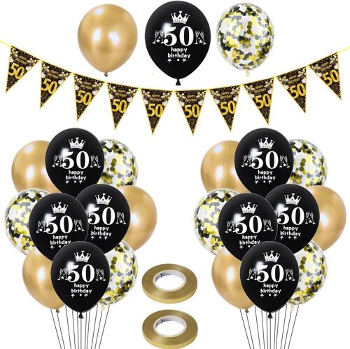Ballons 50 Ans Anniversaire Homme Femme Décoration,23 Pcs Noir Or Latex Ballons, Guirlande 50 Ans Anniversaire Fête Décoration Ballon Pour Homme Décoration Anniversaire 50 Ans Femme Ballons