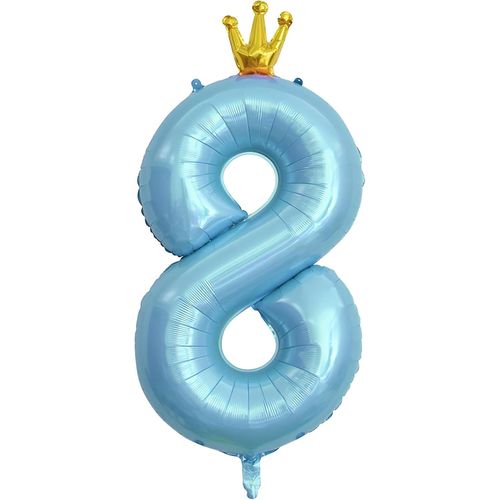 Ballon Numéro 8 De 40 Pouces Pour Décorations De Fête D'Anniversaire, Ballons Bleus De 8E Anniversaire Avec Couronne Pour Décoration D'Anniversaire De Garçon, Décorations D'Anniversaire