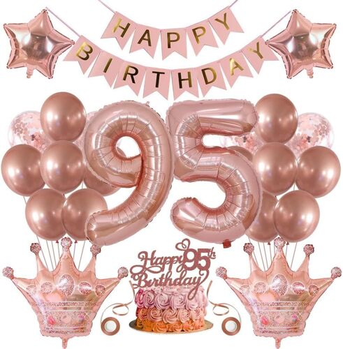 SJZG-95E Anniversaire Décorations Femmes 95E Anniversaire Femmes Ballons 95 Anniversaire Femme Décoration 95E Anniversaire Femme Or Rose Décoration Gâteau Anniversaire 95E Anniversaire Ballon 95 An F