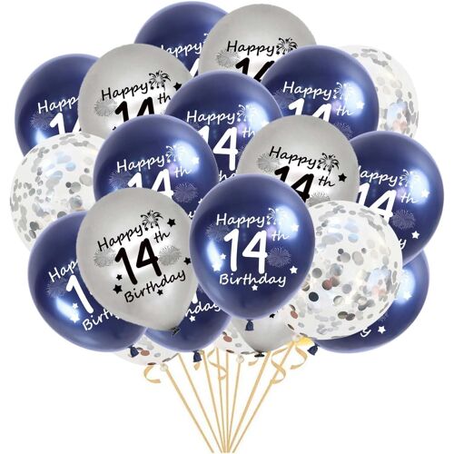 12 Inch Latex Balloons For Him Boys Girls 14 Year Old Son 14 Birthday Party Decorations 14Th Birthday Balloons For Him, Silver Navy Blue Balloons 21Pcs