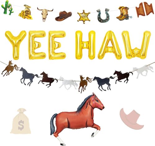 ChicSlick-Ballons Yee Haw Fête Western Yee Haw Décoration De Panneau De Fête Yee Haw Bannière Western Cowboy Yee Haw Décorations De Fête Décoration D'Anniversaire Cowgirl Décoration[X2730]