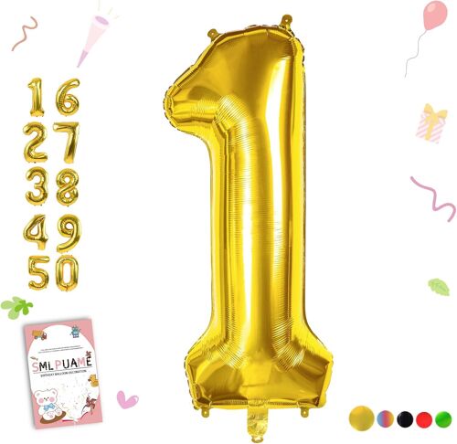 Ballons Anniversaire 1 Ans - 101Cm - Ballon Chiffre 0-9 10-19 20 30 40 50 60 70 80 90 100 Or, Gonflable Grand Hélium Mariages Party Et Happy Birthday Fête Decoration