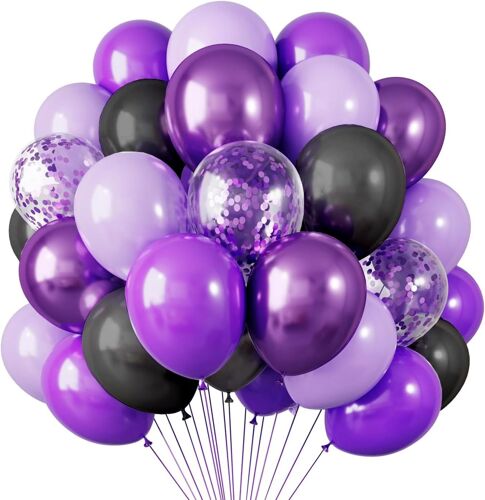 30 X Purple Black Balloons, 12 Inches Purple Confetti Balloons, Metallic Dark Purple Balloons For Birthday Wedding Festival Child Baby Shower Party Celebrations
