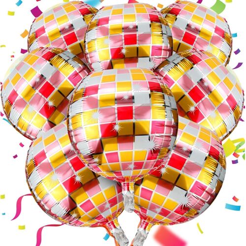 8 Pieces Decoration Disco Balloons Red Gold Deco Disco Balloons 22 Inches Aluminium 4D Disco Ball Accessories Disco Ball For Decoration Year 70 80 90 Party Retro Wedding Birthday