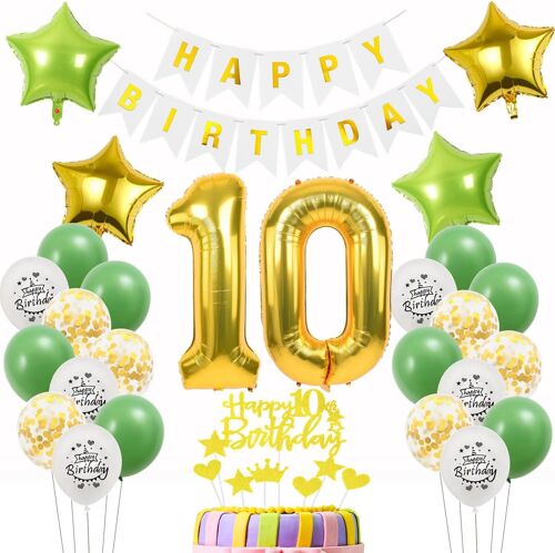 Ballons 10 Anniversaire Garçon Fille Decoration Or Vert, Decoration Anniversaire 10 Ans Garçon Vert, Decoration 10 Ans Ballon Garçon Or, Decoration Gâteau 10 Fille Garçon Ballon 10 Or Vert