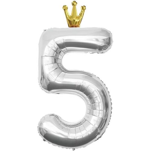40 Inch Number 5 Birthday Balloon Wreath, Silver, 101 Cm Balloon Number 5 Birthday Decoration, Balloon 5 Number Party Deco