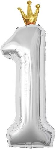 40'' Couronne Ballon Chiffre Anniversaire 1 Argent, 101Cm Ballon Numero 1 An Deco Birthday, Balloon 1 Numéro Party Deco