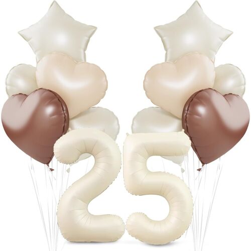SJZG-Ballon 25 Er Anniversaire Beige, Déco De Ballon 25 Er Anniversaire Marron Abricot Beige, Ballon Xxl 40 Pouces 25 Er, Pour Décoration D'Anniversaire, Décoration De Fête D'Anniversaire
