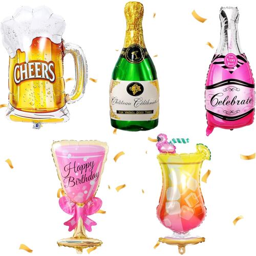 Bière Ballons, 5 Pièces Xxl Ballon Anniversaire En Forme De Bouteille Verres À Vin, Champagne Géant Ballon, Pour Mariages Décorations De Fête Anniversaire Accessoire Photo