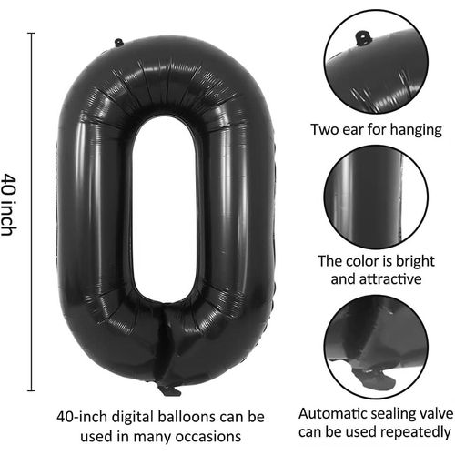 Grand Ballon En Aluminium En Forme De Chiffre 0 Pour Anniversaire, Anniversaire De Mariage, Festival (Noir Chiffre 0) 101,6 Cm