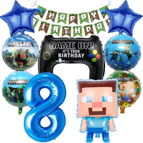 Lot De 10 Ballons Pixels, Décoration D'Anniversaire 8 Ans, Motif Miner Gamer, Pour Garçon De 8, 8E Anniversaire Garçon