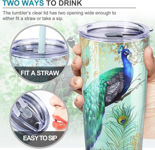 560ml Paon Mug Isotherme De Voyage Travel Mug Thermos Cafe Double Paroi Tasse Thermos Grande