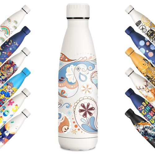 Gourde Isotherme 500ml, Bouteille Isotherme Personnalisée, Bouteille Isotherme Double Paroi, Gourde Sans Bpa, Bouteille Isotherme Pour Enfant, Adulte, L'école, Fitness